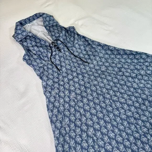 VTG Paisley Farmhouse Dress Blue White Women's 8 Prairie Cottagecore Country 90s - Picture 7 of 16
